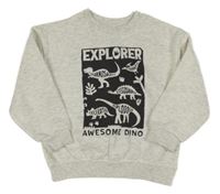 Světlešedá melírovaná oversize mikina s dinosaury PRIMARK