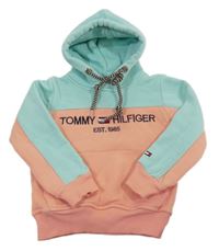 Světleoranžovo-mátová teplá mikina s logem a kapsou a kapucí Tommy Hilfiger