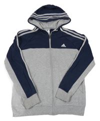 Šedo/melírovano-tmavomodrá propínací mikina s kapucí Adidas