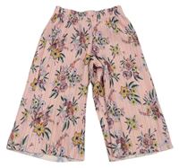 Růžové květované plisované culottes kalhoty F&F