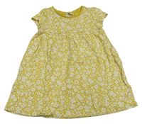 Žlto-biele kvetované bavlnené šaty s mačkami Mothercare