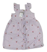 Lila-biele kockované prepínaci šaty s jahodami Primark