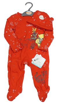 2set - Červený overal s Púem + bavlněná čepice Dunnes