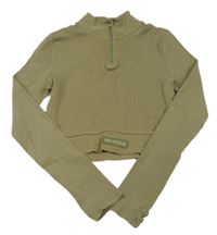 Khaki žebrované crop triko Holyfield