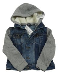 Nové - Tmavomodro-šedá riflovo/tepláková bunda s kapucí H&M