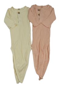 2x žebrovaný spací pytel s knoflíky - krémový + růžový