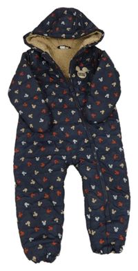 Tmavomodrá šušťáková zimná kombinéza s Mickeym a kapucňou zn. Disney