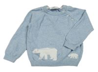 Svetlomodrý melírovaný sveter s ledními medveďmi The Little White Company