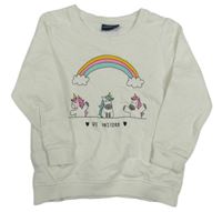 Smotanová mikina s jednorožcami a dúhou