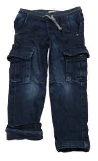 Tmavomodré podšité cargo rifle s úpletovým pasom Pocopiano