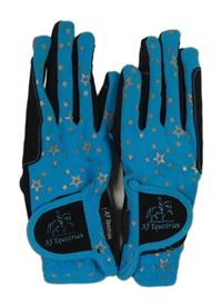 Modro-černé prstové jezdecké rukavice s hvězdami Equestrian