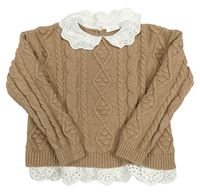 Hnědý svetr s volánky s madeirou Next