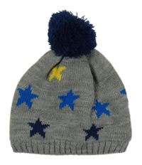 Sivá melírovaná pletená čapica s hviezdami a brmbolcom Lupilu