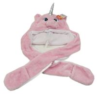 Nové - Růžová čepice se šálou - jednorožec