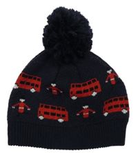 Tmavomodrá pletená čepice s doubledeckery a bambulí M&S