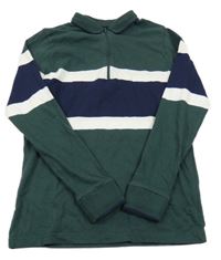 Tmavozeleno-tmavomodro-bílé polo triko s pruhy Next