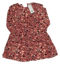 Nové - Starorůžové květované lehké šaty s volánky F&F