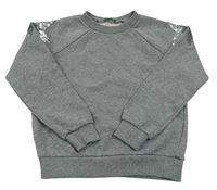 Sivá melírovaná mikina s hvězdami z flitrů na ramenou Benetton