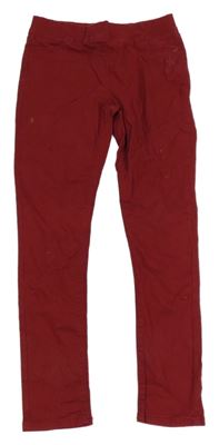 Vínové plátenné elastické skinny nohavice s hviezdami Vertbaudet