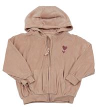 Starorůžová plyšová propínací oversize mikina se srdcem a kapucí George