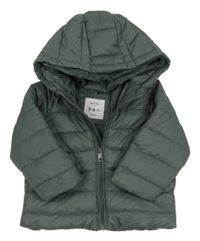 Khaki prošívaná šusťáková zateplená bunda s kapucí Lefties