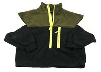 Kaki-smetanovo-čierna fleecová mikina s nápisom