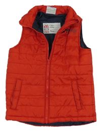 Červená prošívaná šusťáková zateplená vesta s nápisem Topolino