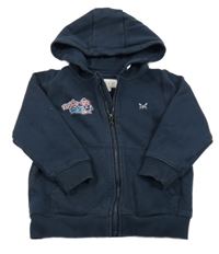 Tmavomodrá prepínaci mikina s výšivkou a kapucňou