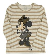 Smetanovo-béžové pruhované triko s Minnie s flitry C&A