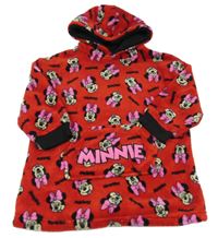 Červená chlupatá oversize mikina s Minnie a kapucí Primark