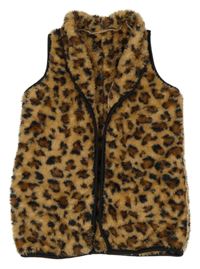 Hnedá chlpatá vesta s leopardím vzorom