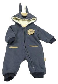 Tmavomodrá tepláková zateplená kombinéza s kapucí - králík