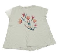 Smotanové tričko s kvetinami Zara