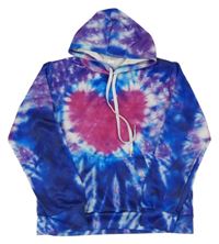 Modro-biela batikovaná mikina so srdcem a kapucňou