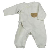Biely prešívaný zateplený zavinovací overal s medvěďom