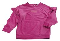 Fuchsiová rebrovaná plyšová mikina s nápisom a volánikmi Pep&Co