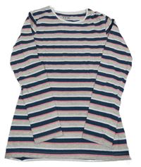 Sivo-tmavomodro-ružové pruhované tričko Y.F.K.