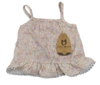 Nové - Smetanovo-růžovo-lila kvetovaný top Rabbit+Bear