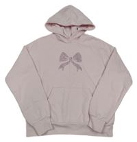 Svetloružová mikina s mašlí z kamínků a kapucňou H&M