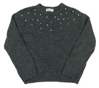 Tmavosivý vlnený sveter s perličkami H&M