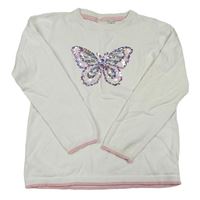 Biely ľahký sveter s motýlem z flitrů