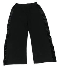 Čierne široké teplákové nohavice so zamatovým pruhom H&M