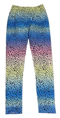 Modro-žluto-růžové leopardí legíny