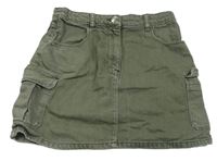 Khaki rifľová sukňa s vreckami Matalan