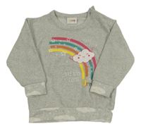 Sivá melírovaná úpletová mikina s dúhou a mrakem
