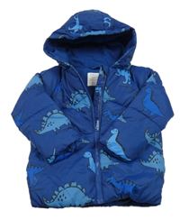 Tmavomodrá šusťáková zimní bunda s dinosaury kapucí Primark
