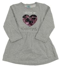 Šedé teplákové třpytivé šaty se srdcem z flitrů Kiki&Koko