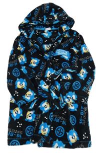 Čierny chlpatý župan so Sonicem a kapucňou