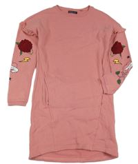 Růžové teplákové šaty s květinou Reserved