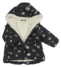 Tmavosivá kvetovaná šušťáková zimná bunda s kapucňou Pep&Co